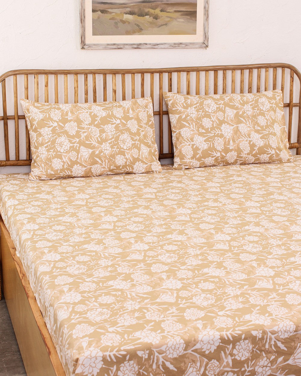 Genda Phool, Beige - Queen Size Bedsheet