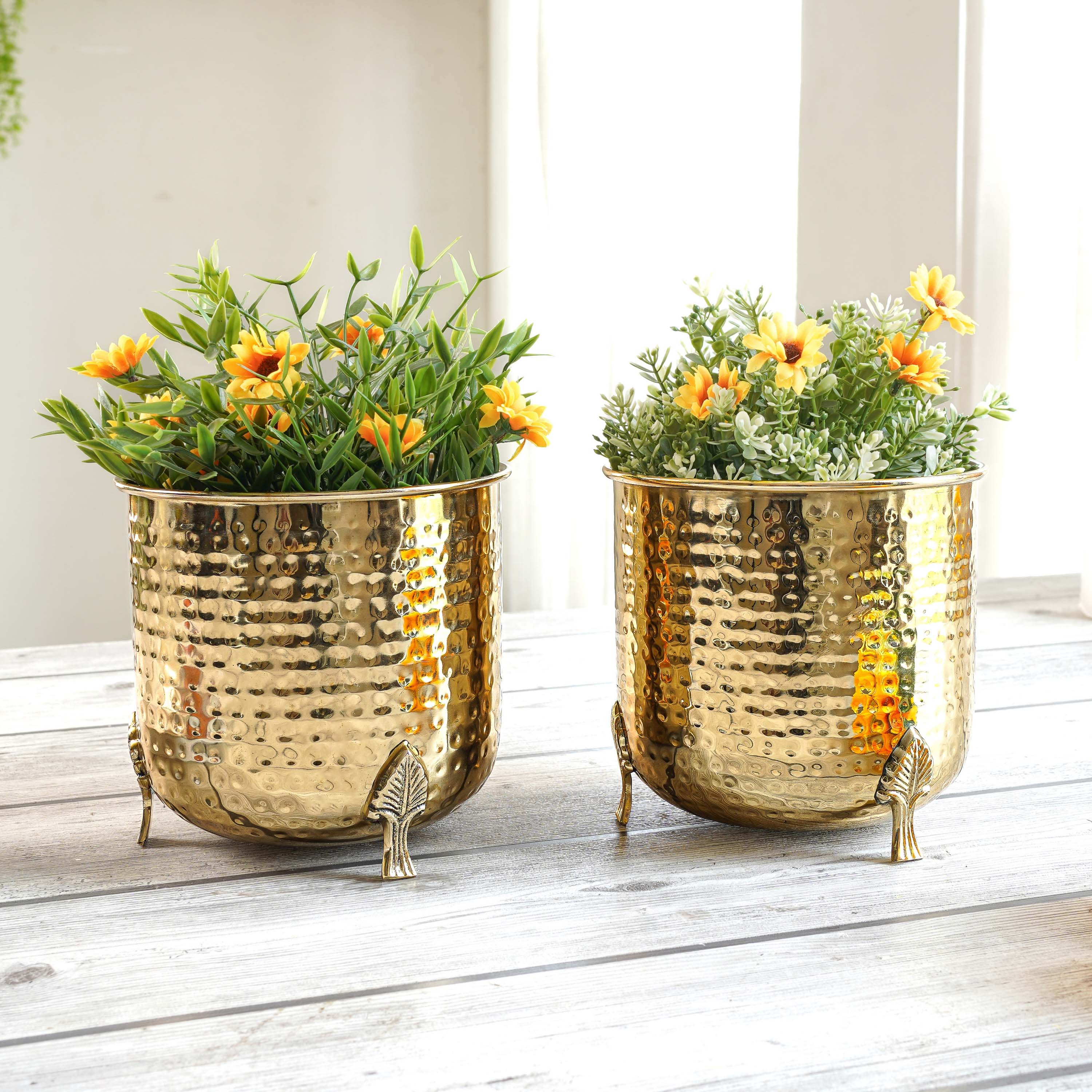 Gold Hamerred Planter Set of 2