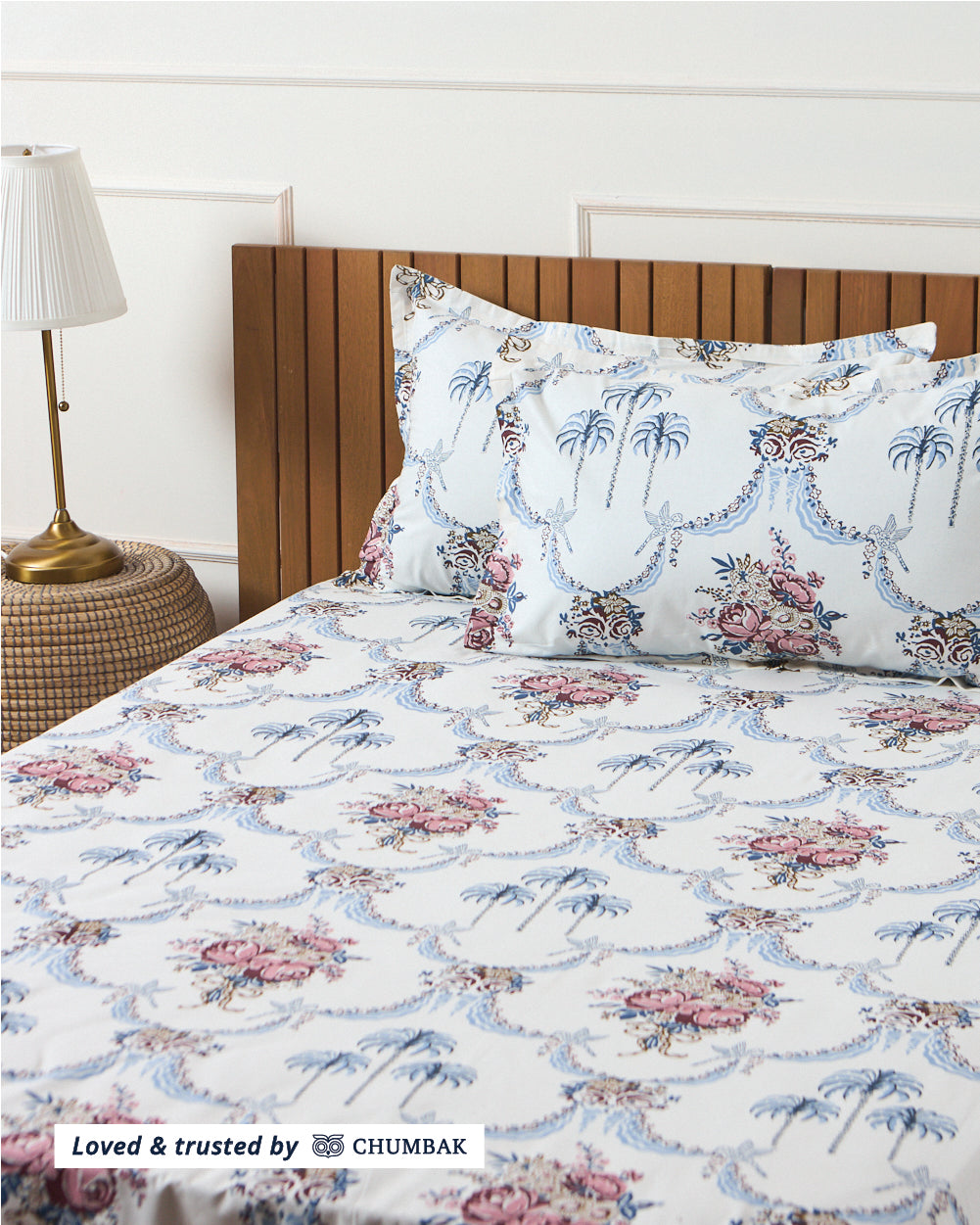 Palms & Gulaab, Blue Bedsheet Set