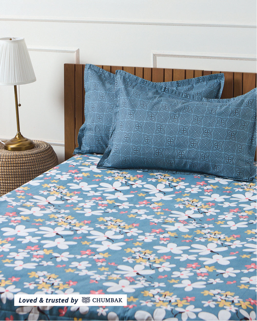 Blue Bloom -  Queen Size Bedsheet Polycotton