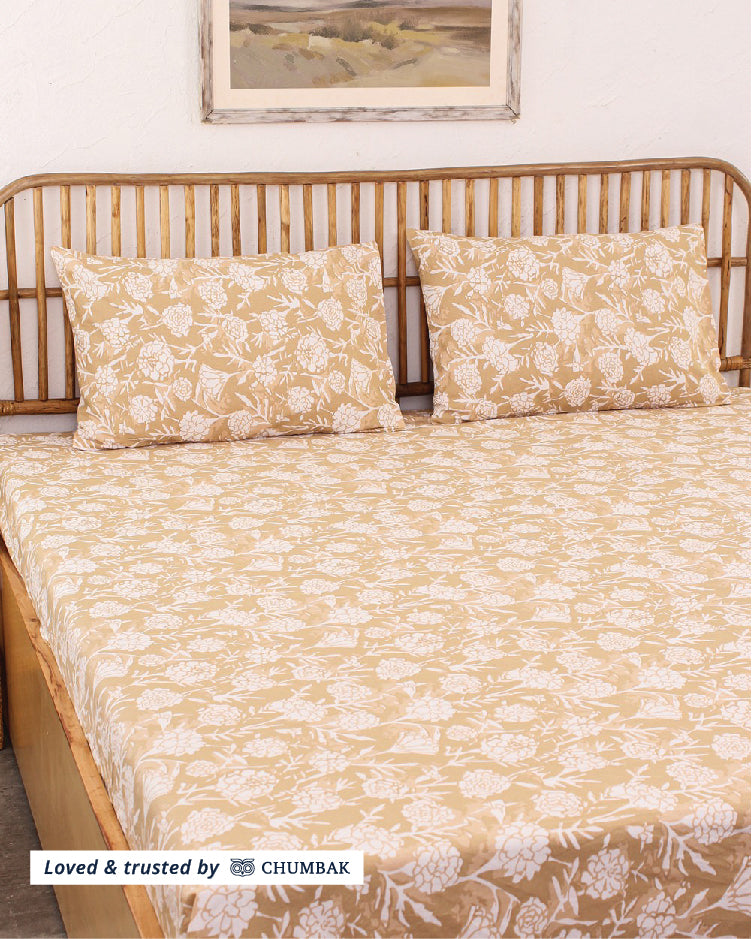 Genda Phool, Beige - Queen Size Bedsheet Set 144TC