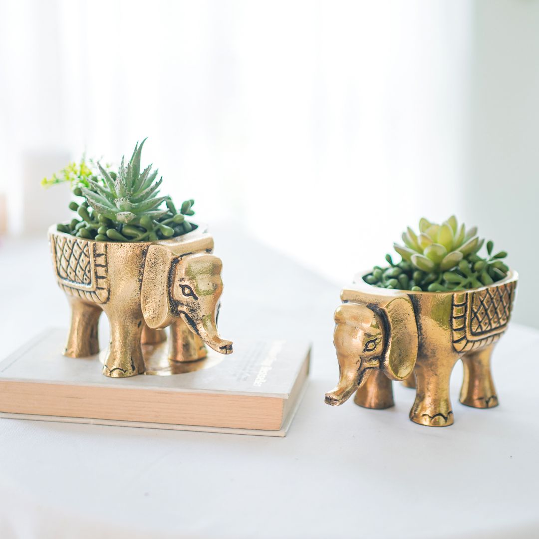 Elephant Gold Figurine Set of 2