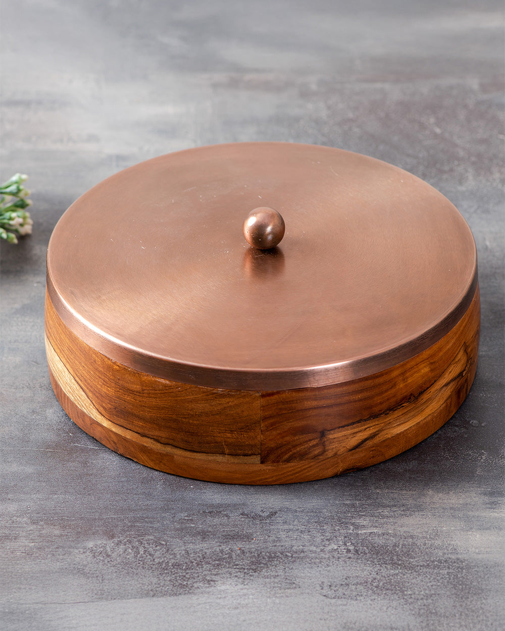 Classic Acacia Wood Masala Box - Copper