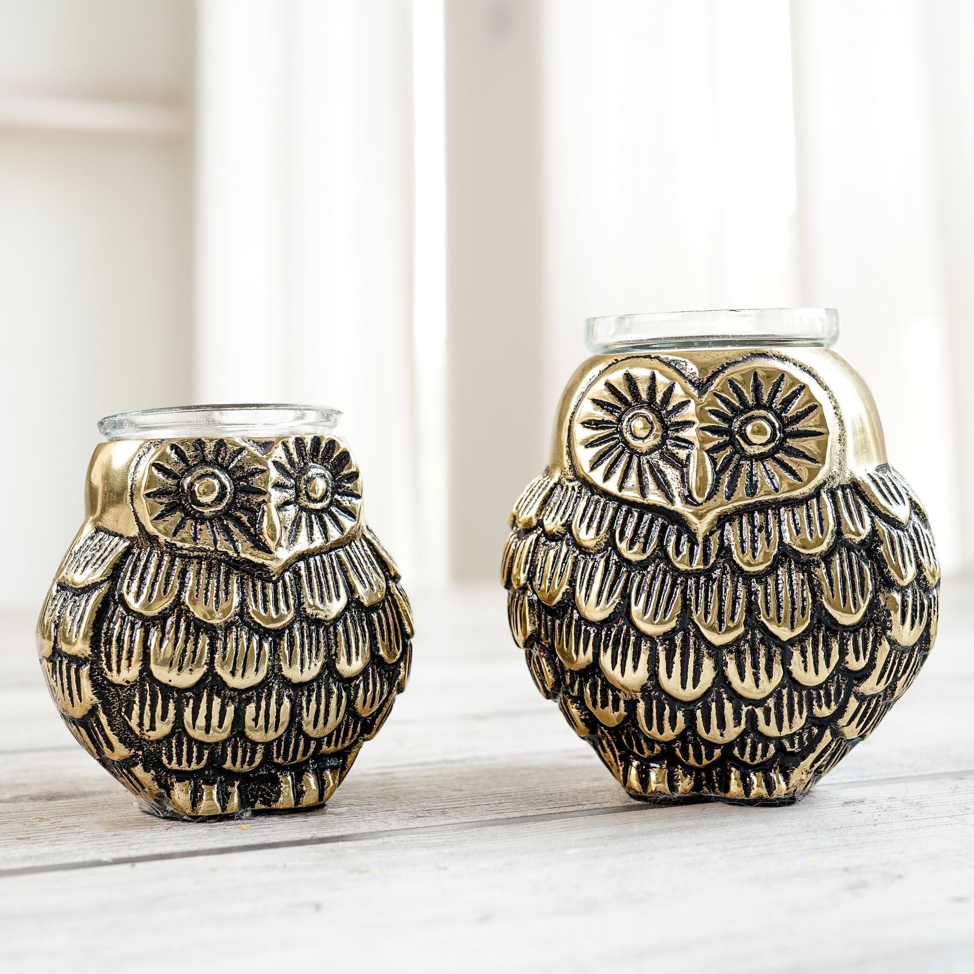 Owl T-light holder Gold Set of 2