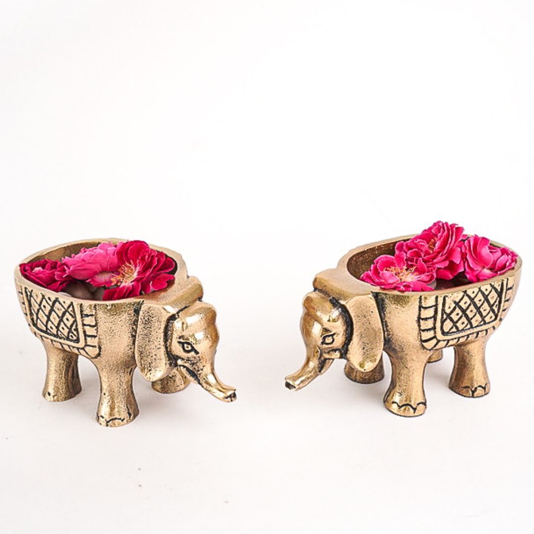 Elephant Gold Figurine Set of 2