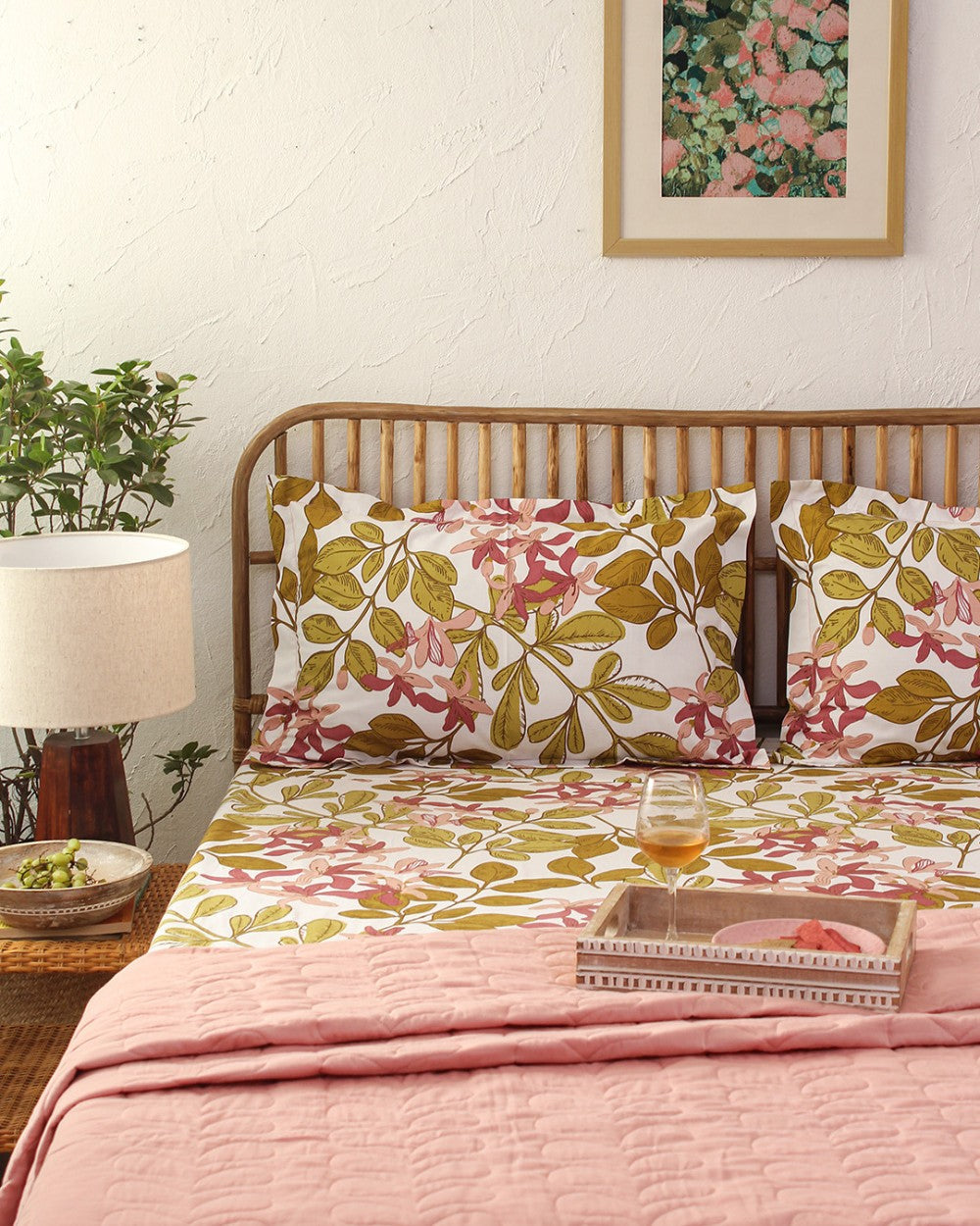 Moringa, Pink - Queen Size Bedsheet