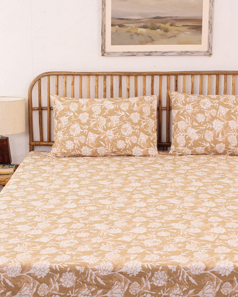 Genda Phool, Beige - Queen Size Bedsheet Set 144TC