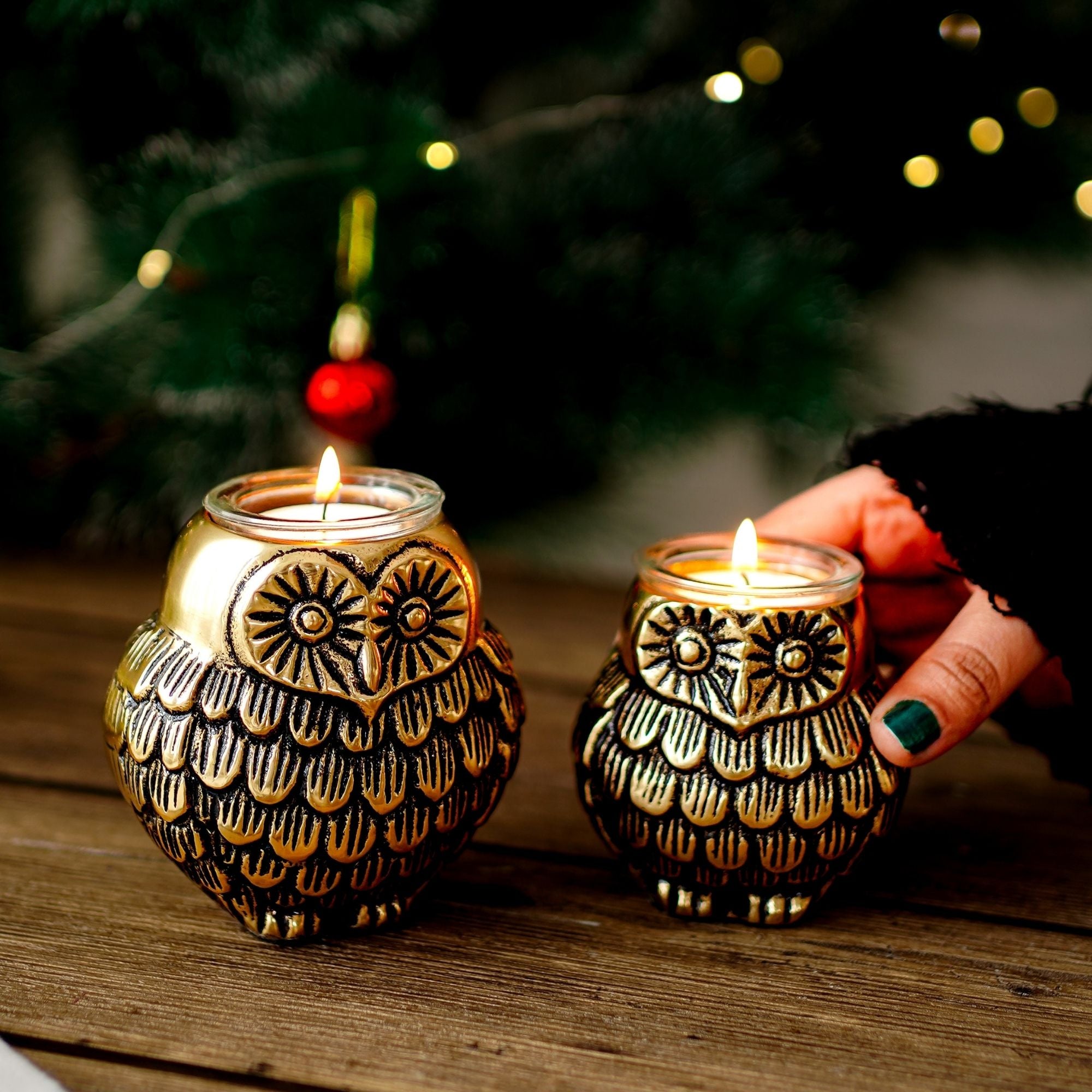 Owl T-light holder Gold Set of 2