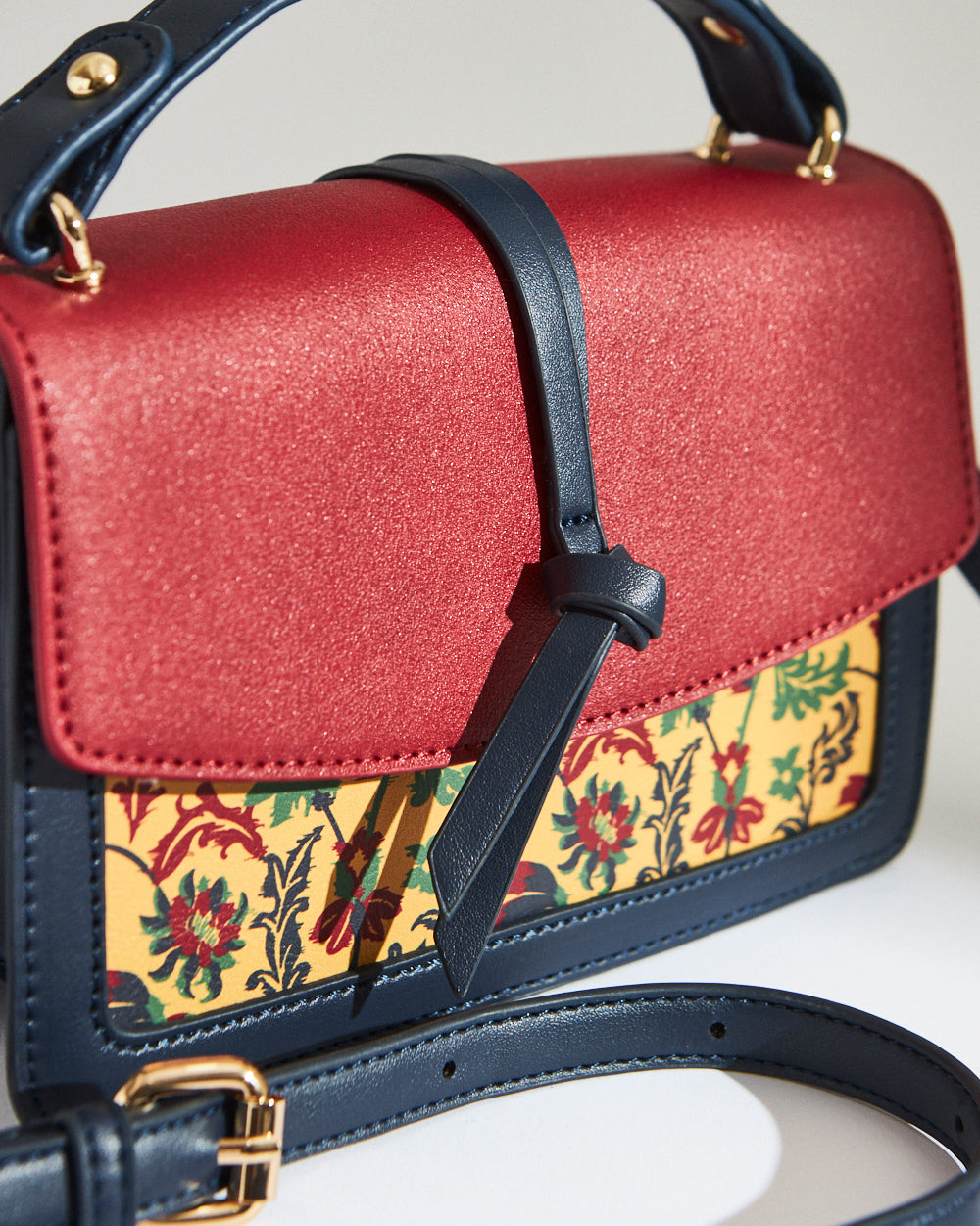 Vibrant Flowers Satchel Bag - Red