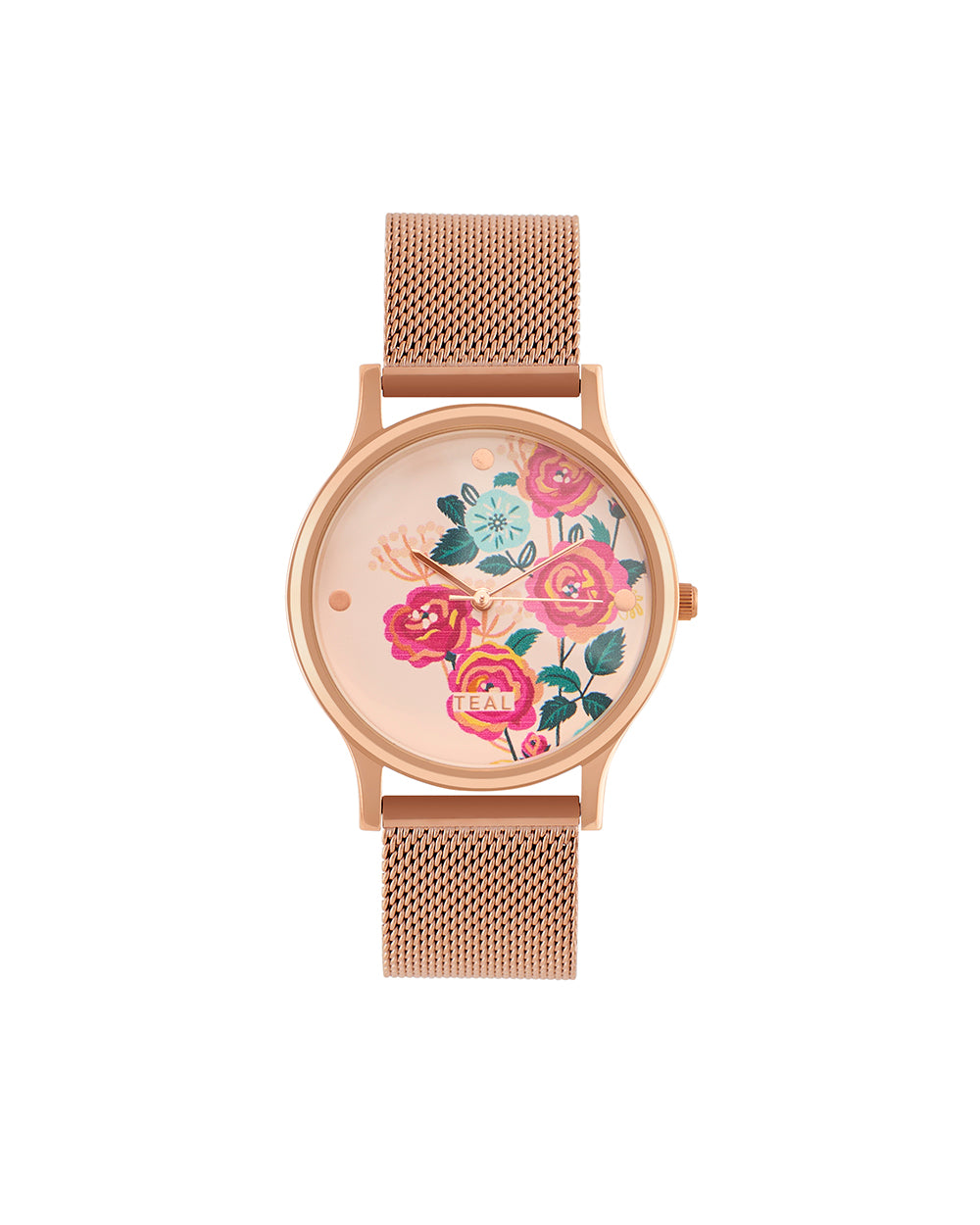 TEAL by Chumbak Rose Garden Watch, Metal Mesh Strap