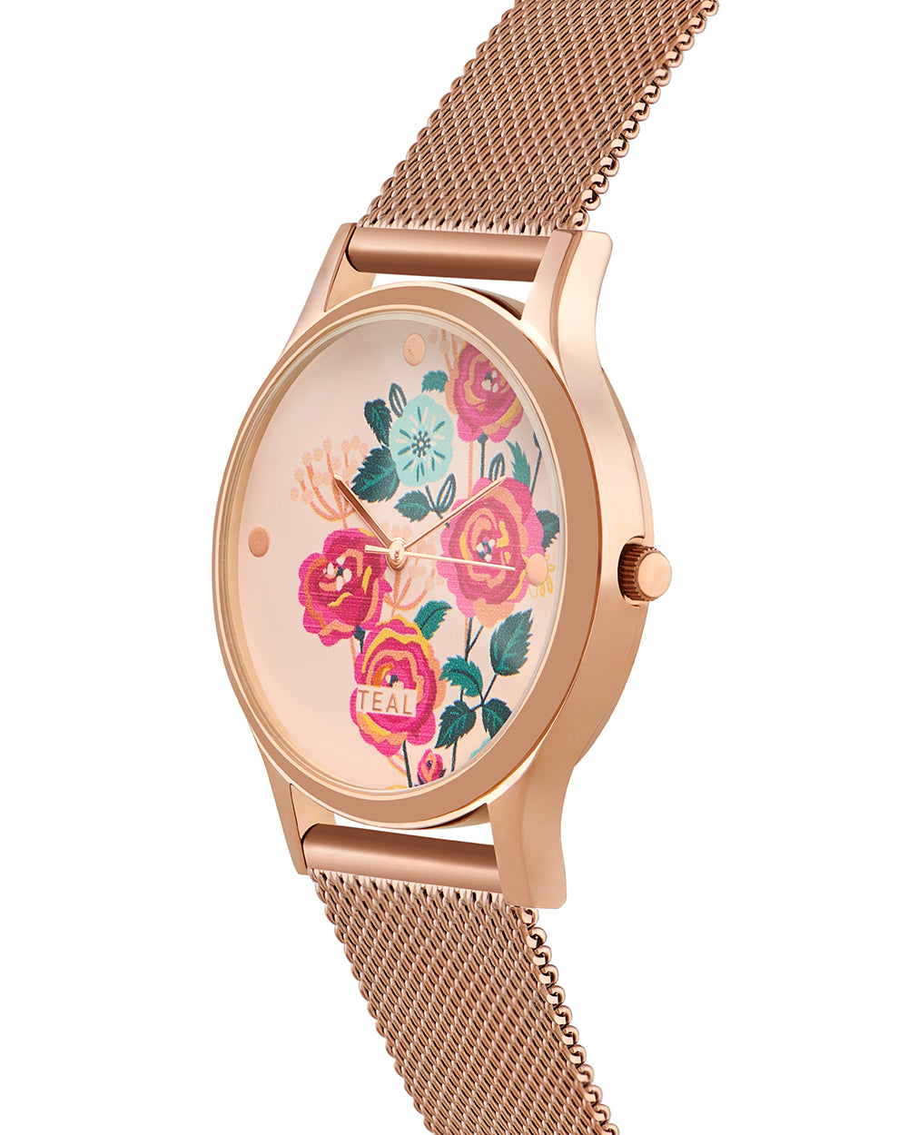 TEAL by Chumbak Rose Garden Watch, Metal Mesh Strap