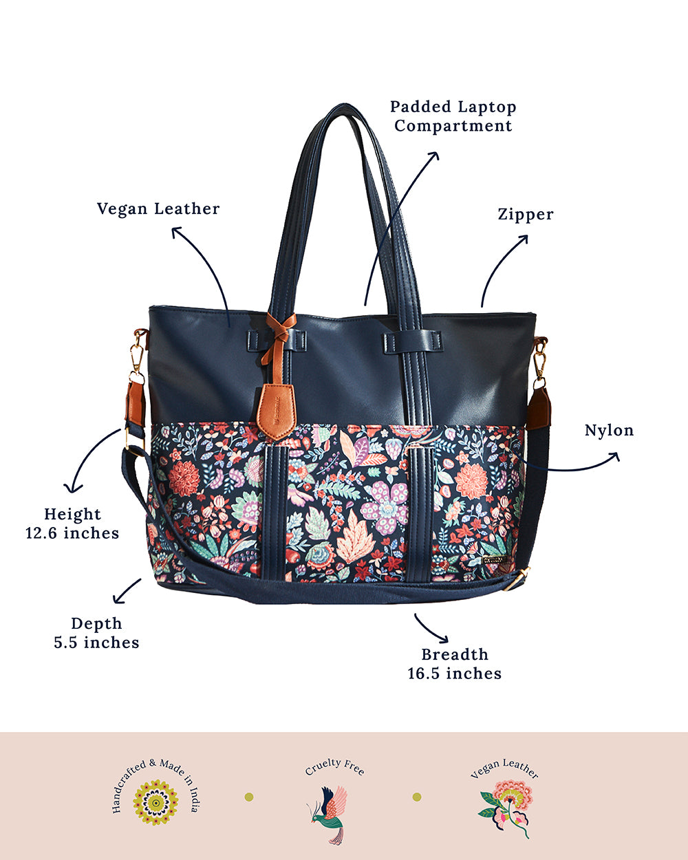 Batik Bloom Work Tote, Navy