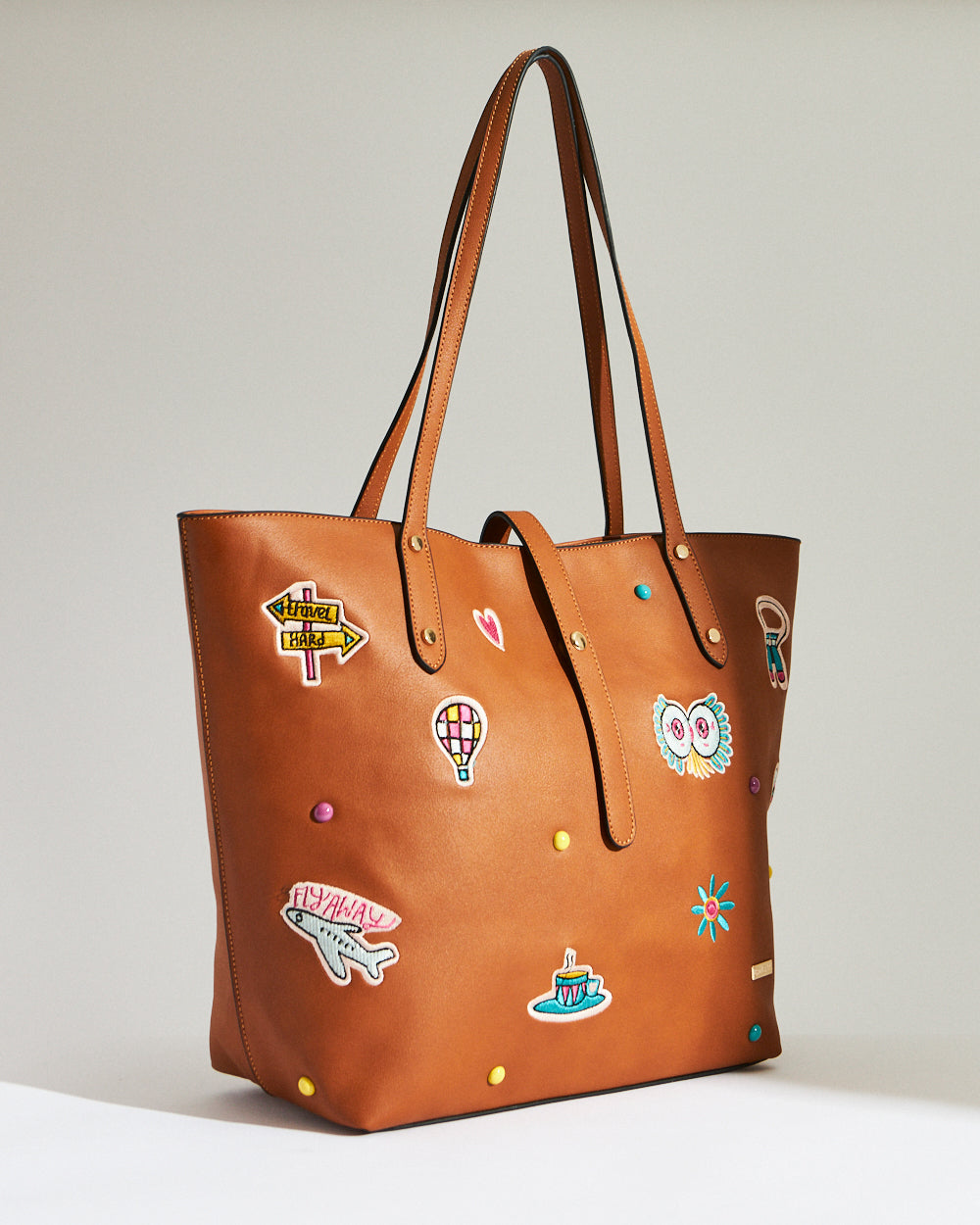 Embroidered Tote | Travel Patches - Tan