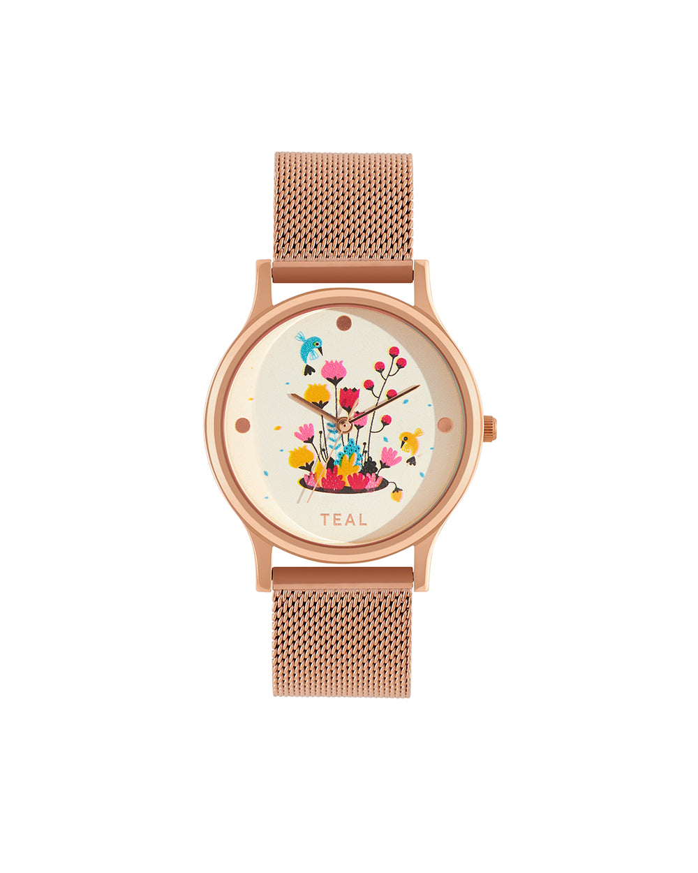 Teal By Chumbak | Flora Bunch Watch -Metal Mesh Strap