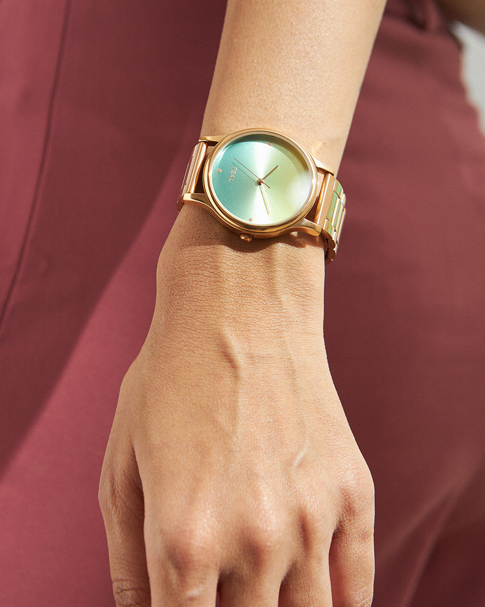 Teal By Chumbak | Ombre Green Watch - Metal Link Strap