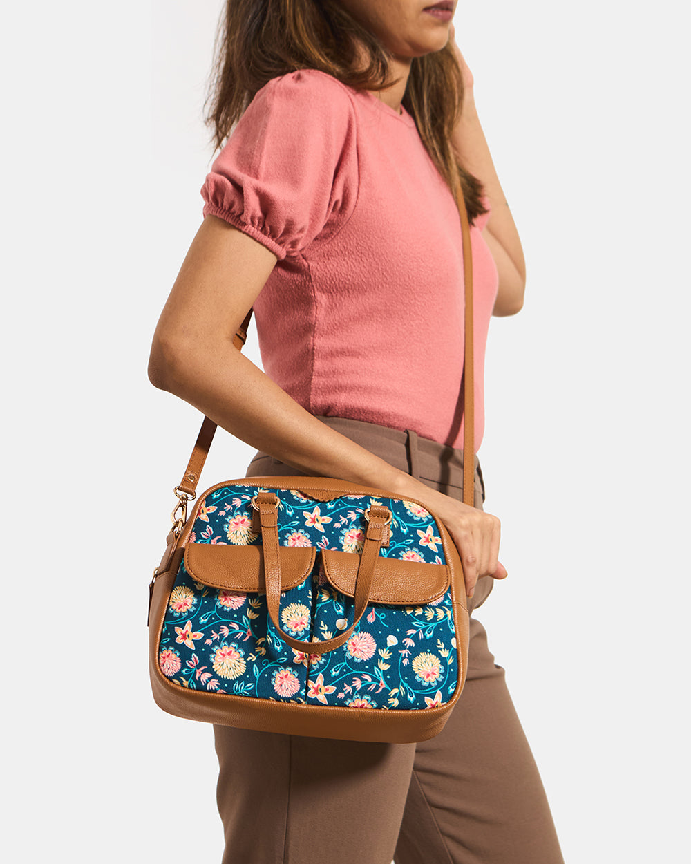 Teal by Chumbak | Blue Bloom Hand Bag with Sling