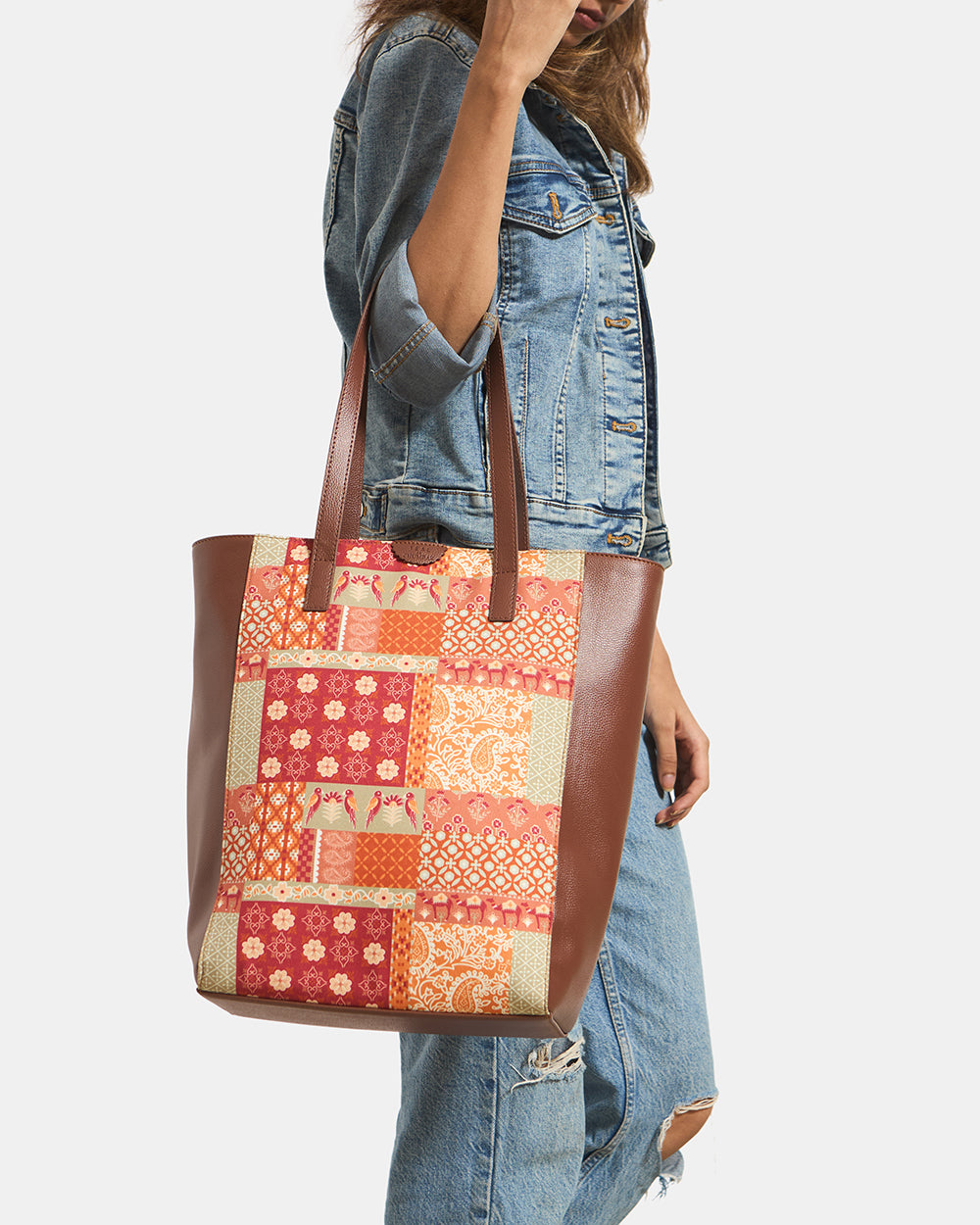 Teal by Chumbak |Terracota Patches & Prints Shopper Tote