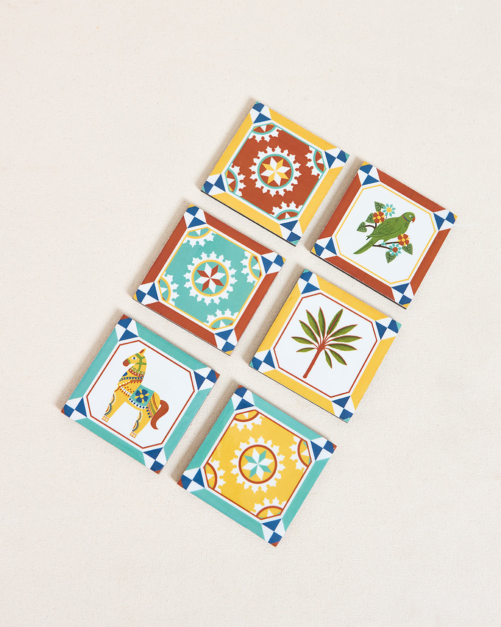 Karaikudi Tiles Coasters,  Set of 6