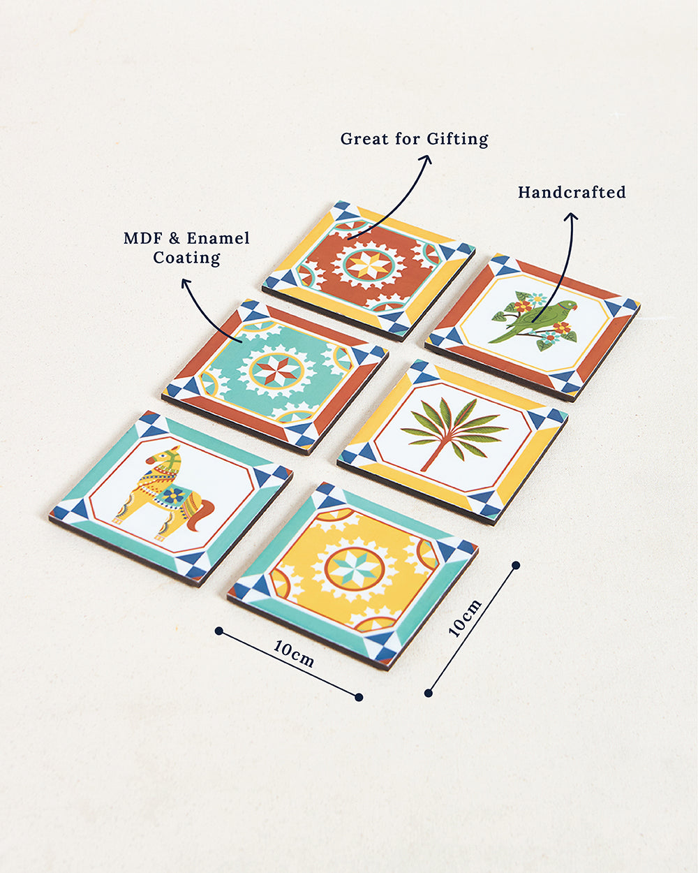 Karaikudi Tiles Coasters,  Set of 6