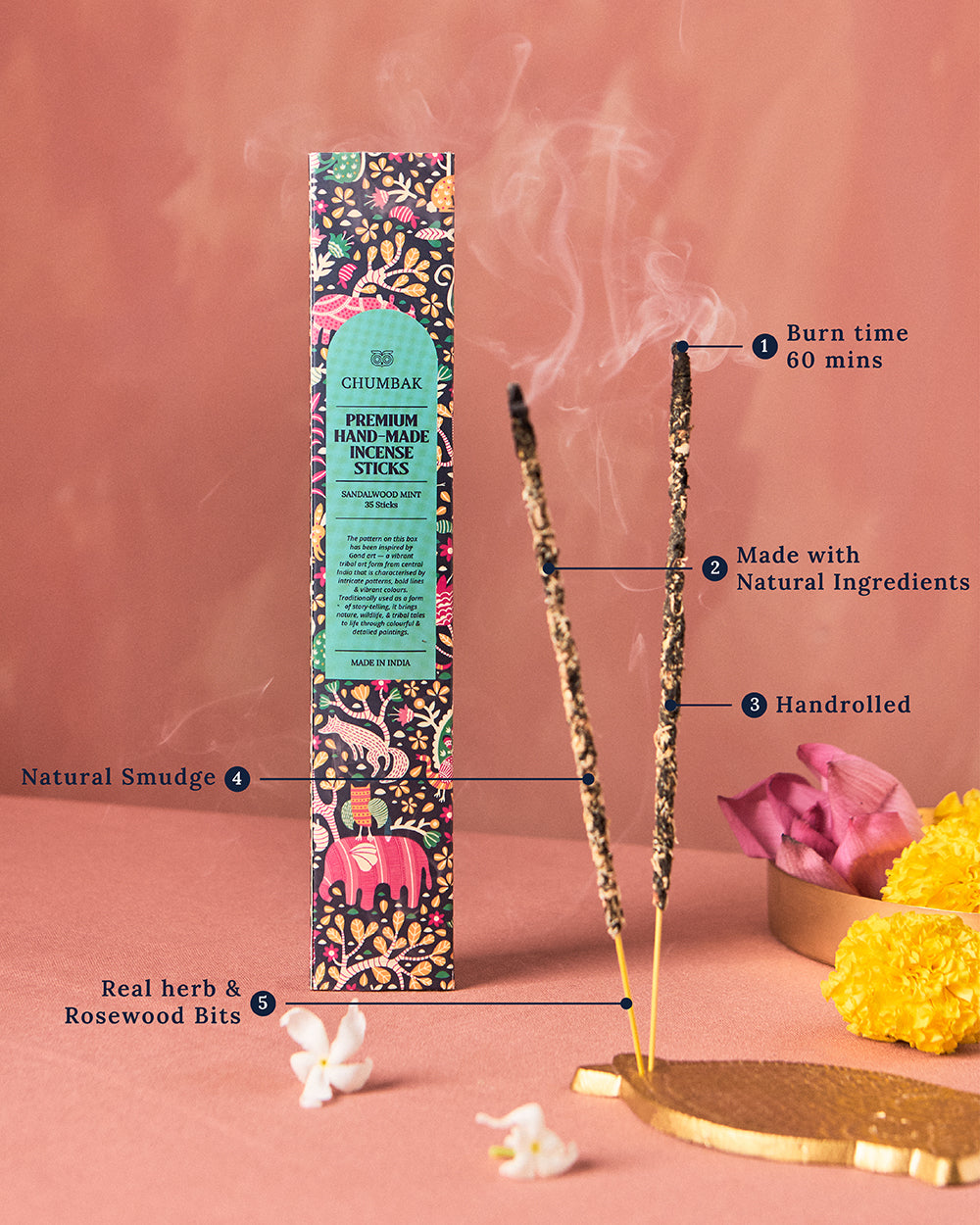 Sandalwood Mint Incense Sticks - Pack of 35