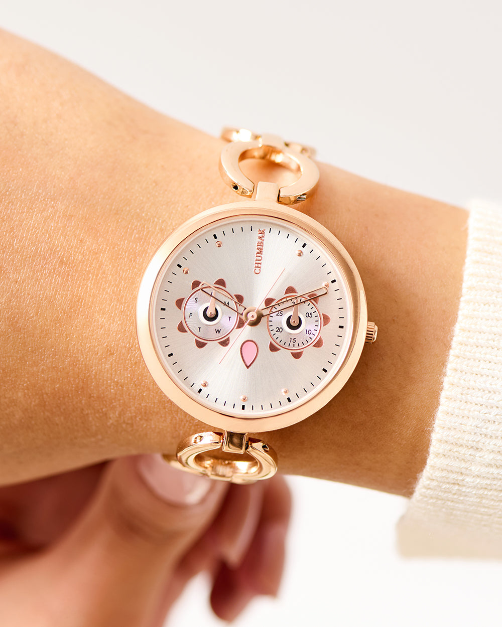 Hoot Metal Bracelet Watch | Rosegold  with Silver Dial