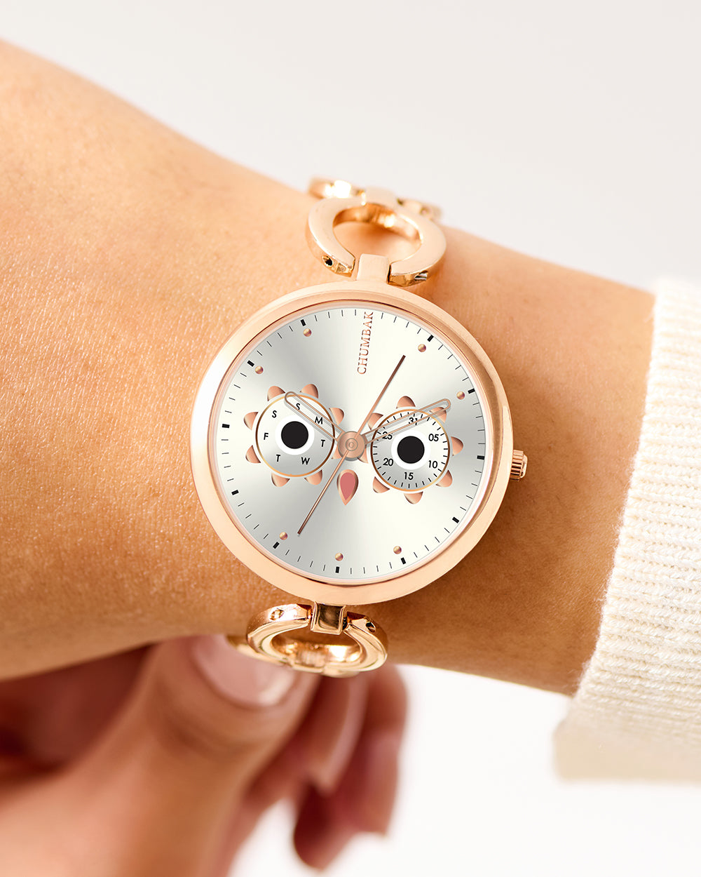 Hoot Metal Bracelet Watch | Rosegold  with Silver Dial