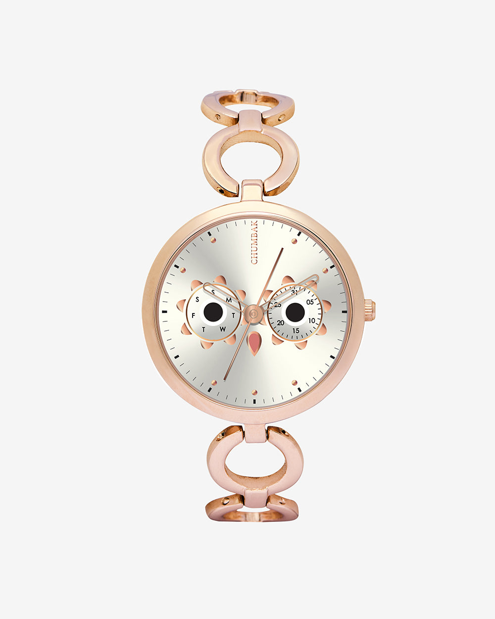 Hoot Metal Bracelet Watch | Rosegold  with Silver Dial