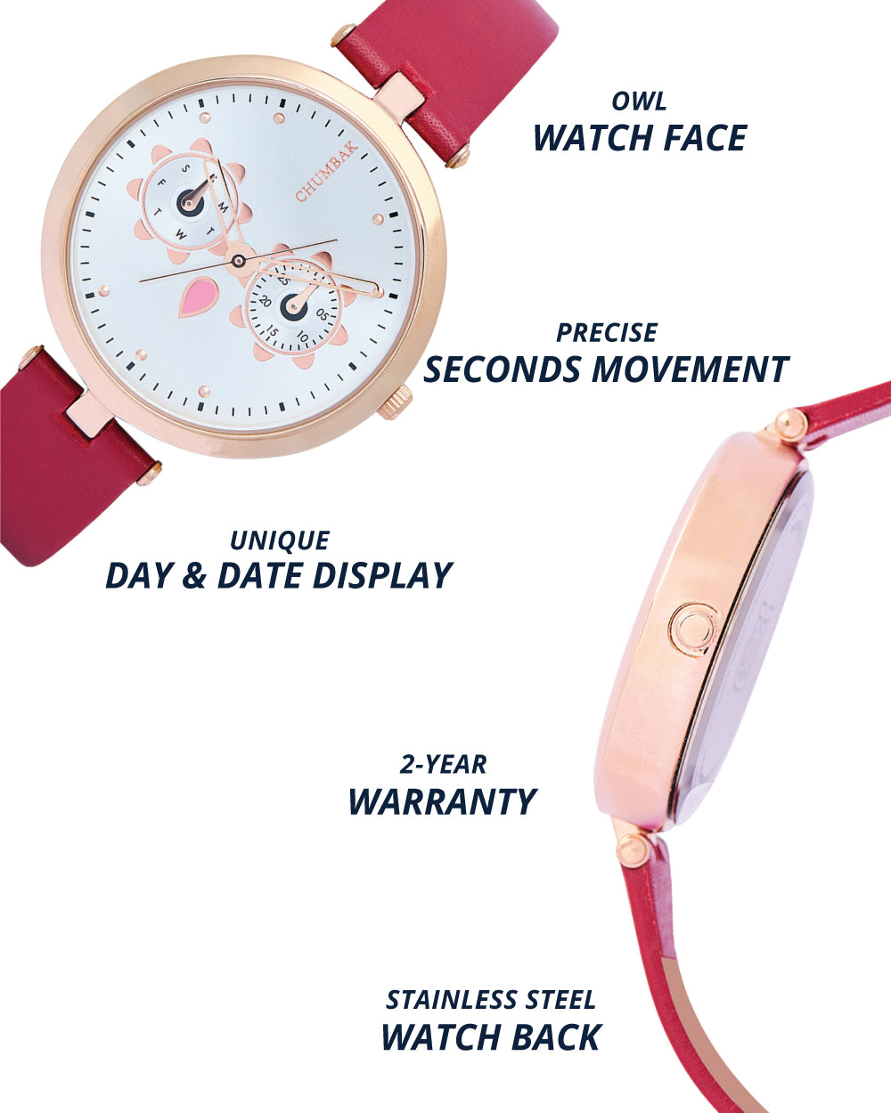 Hoot Leather Strap Watch | Maroon Strap