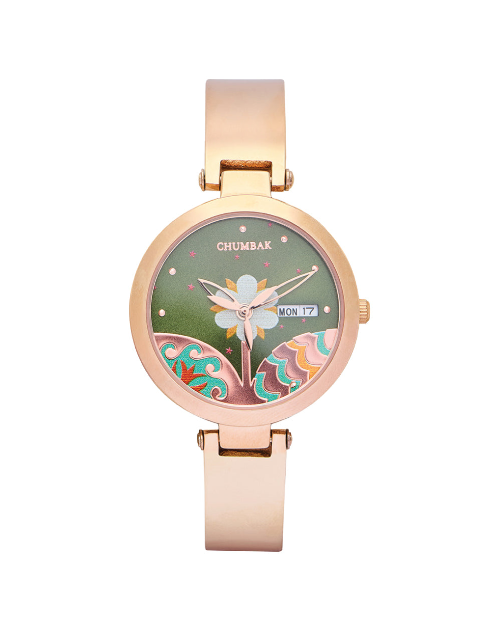 Bloom Metal Watch | Rosegold with Green Dial