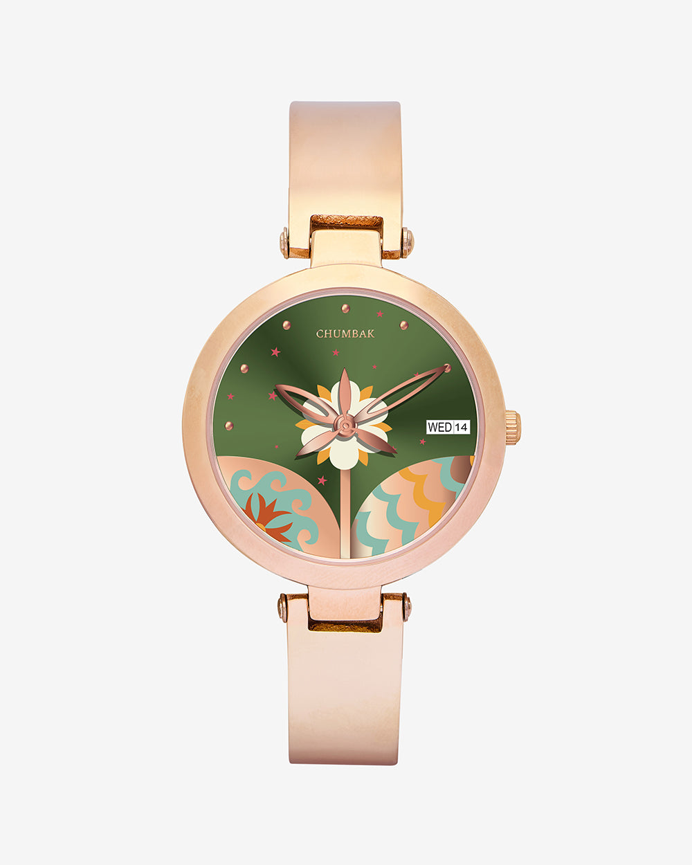 Bloom Metal Watch | Rosegold with Green Dial