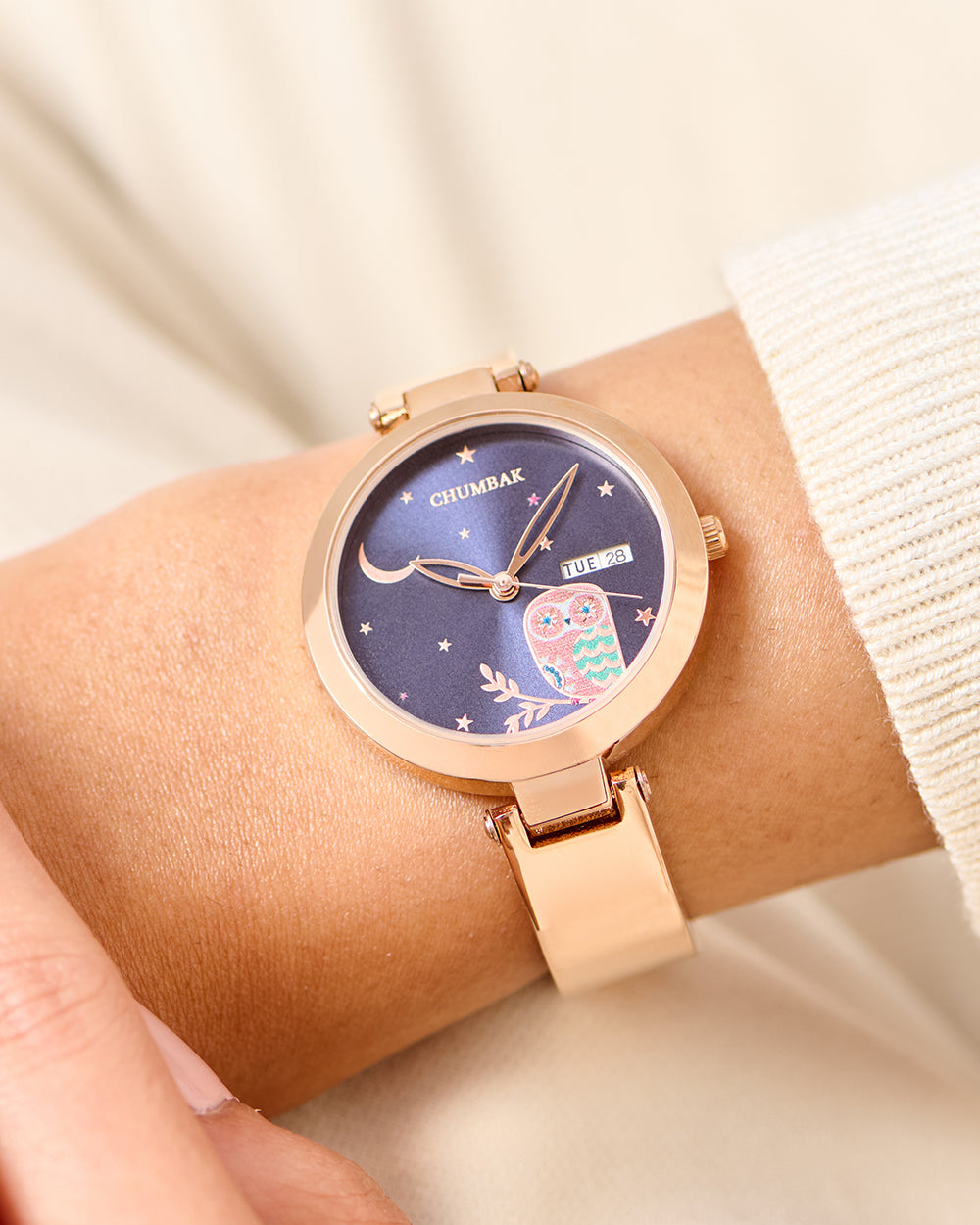 Nocturnal Metal Watch | Rosegold with Navy Dial