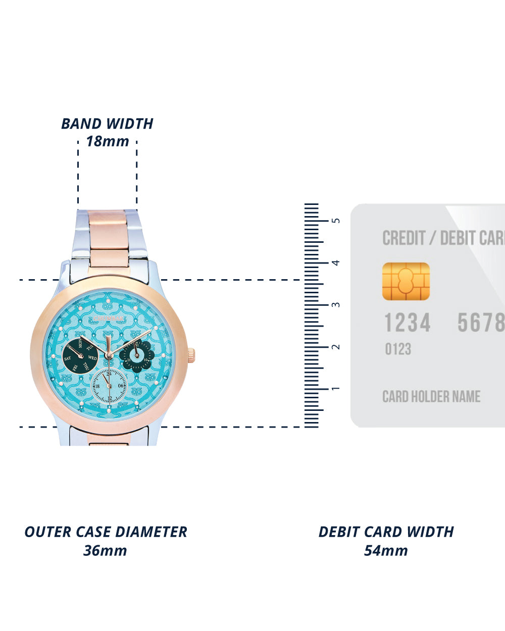 Ocean Owl Monogram Metal Watch | Steel & Rosegold strap with Teal Dial