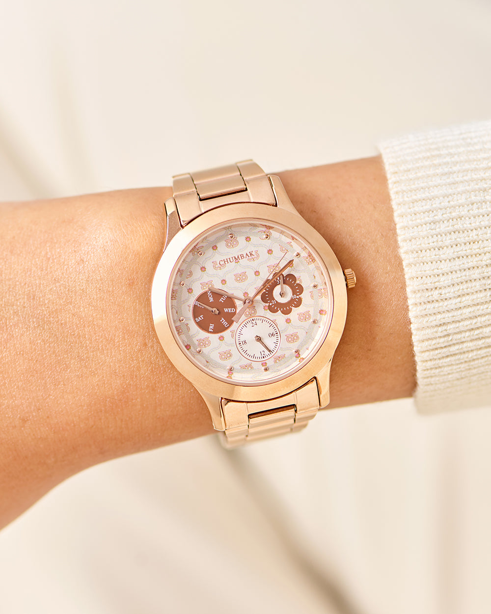 Ivory Owl Monogram Metal Watch | Rosegold with Offwhite Dial