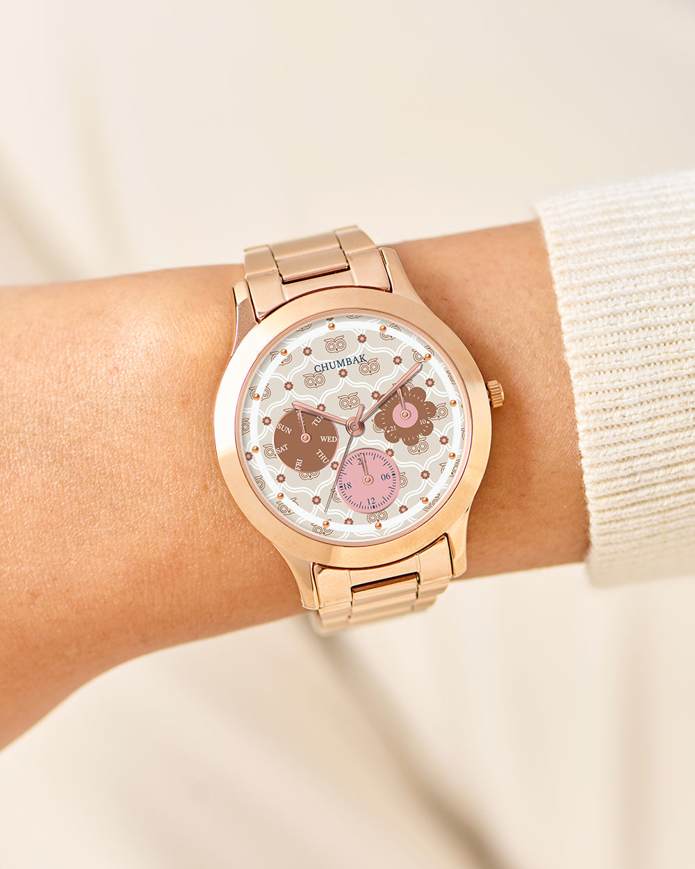 Ivory Owl Monogram Metal Watch | Rosegold with Offwhite Dial