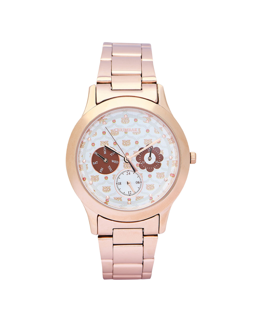 Ivory Owl Monogram Metal Watch | Rosegold with Offwhite Dial