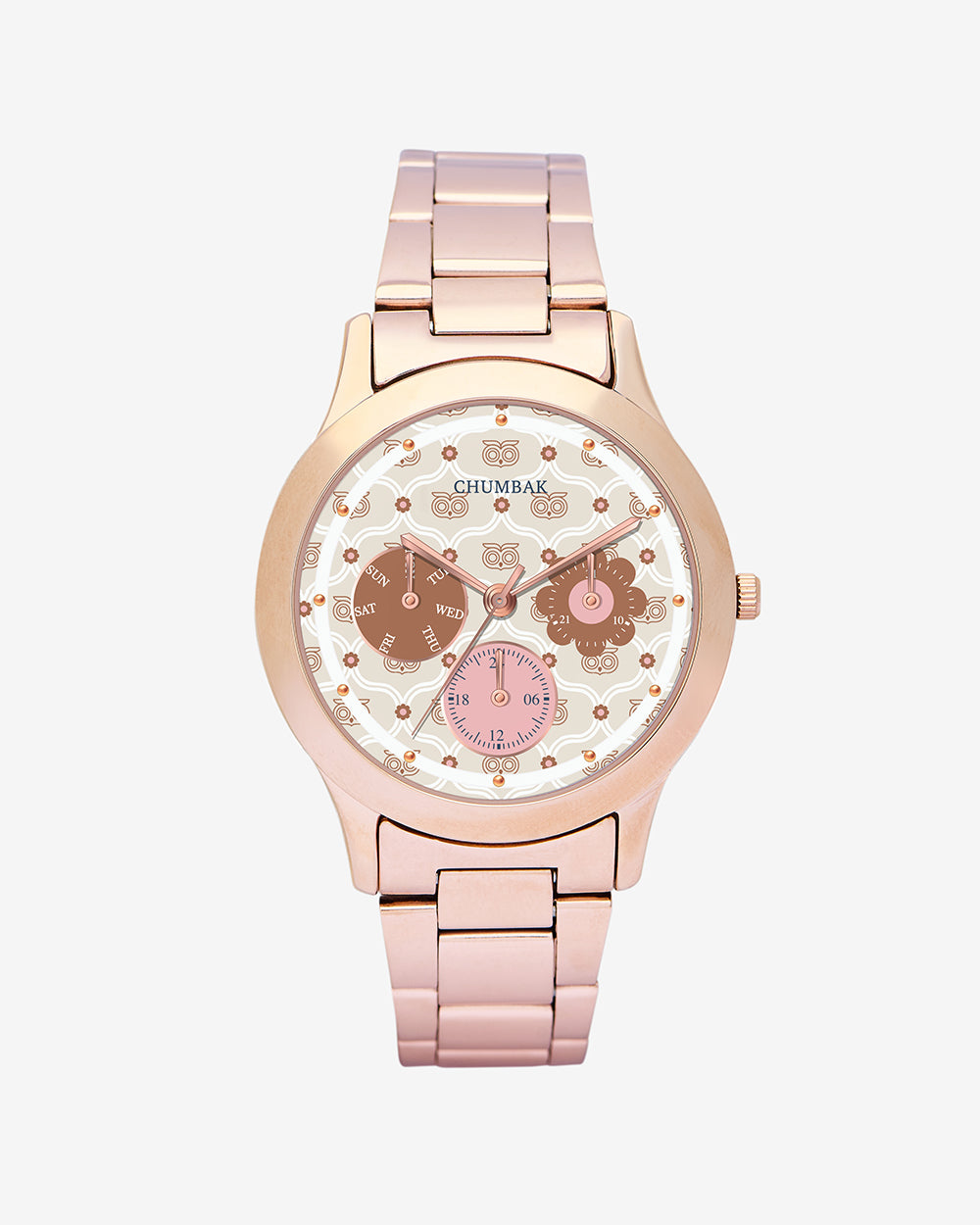 Ivory Owl Monogram Metal Watch | Rosegold with Offwhite Dial