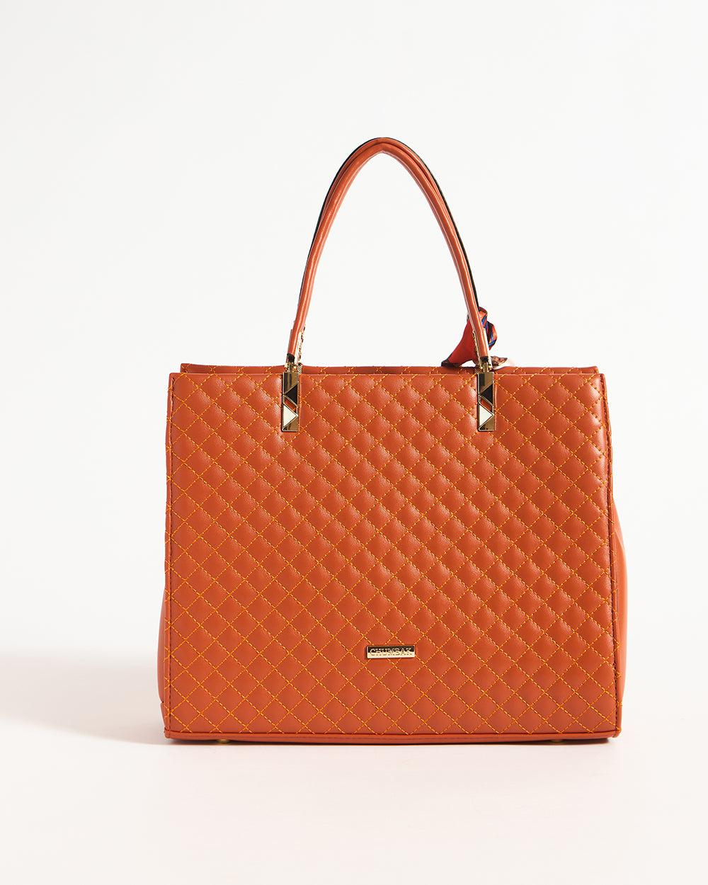 Brick Quilted Handbag with Scarf | Rust