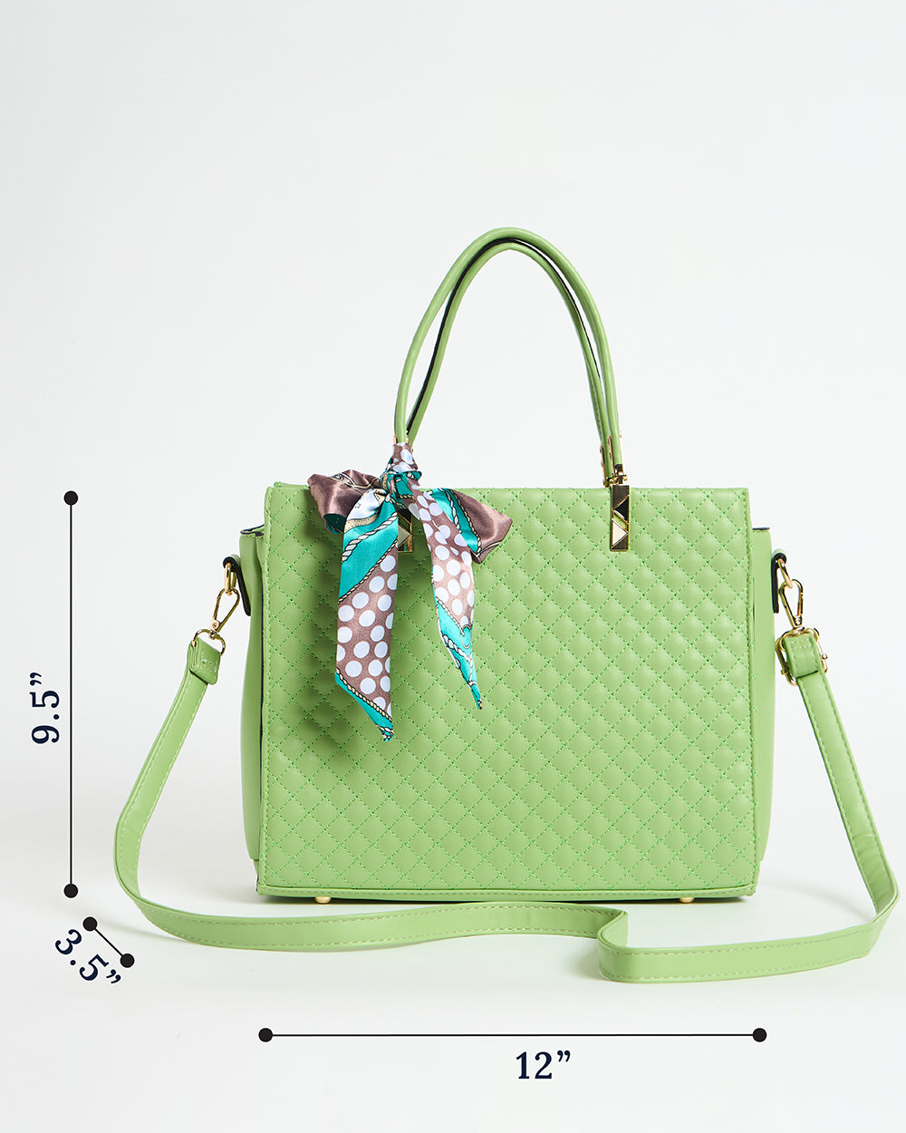 Sage Quilted Handbag with Scarf | Sage Green