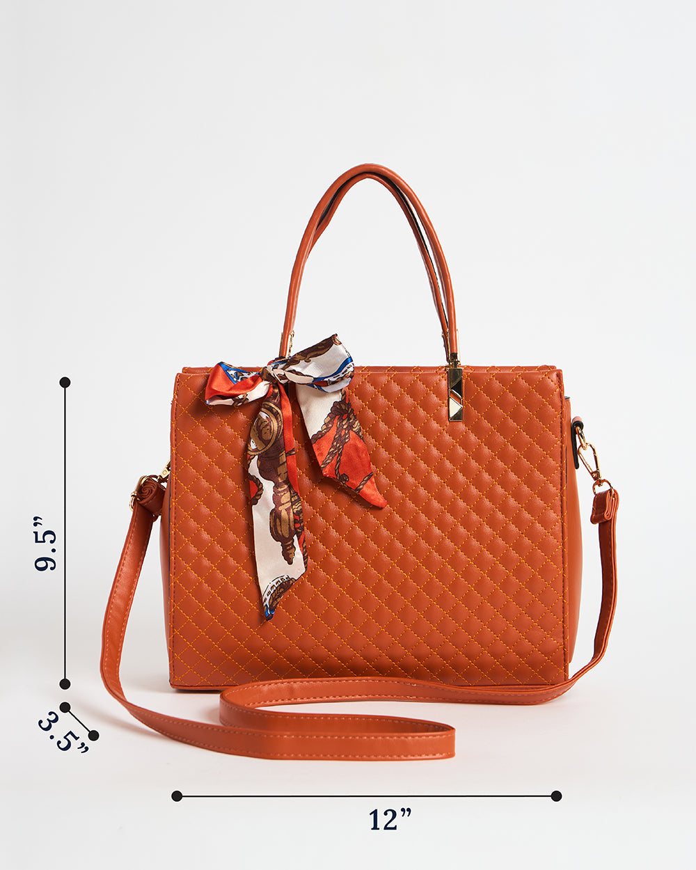 Brick Quilted Handbag with Scarf | Rust