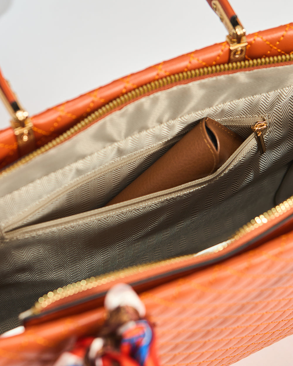 Brick Quilted Handbag with Scarf | Rust