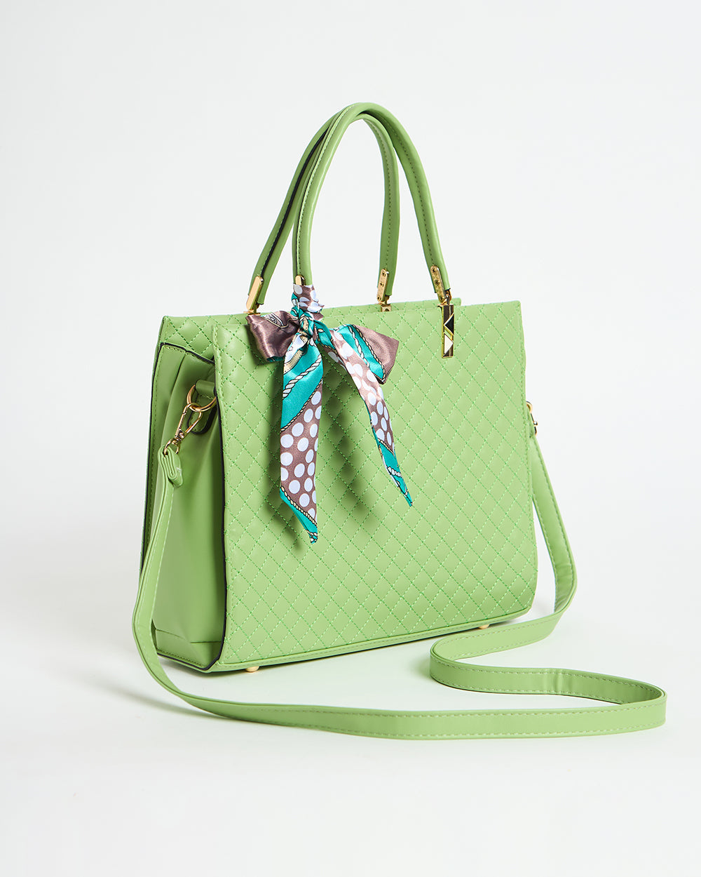 Sage Quilted Handbag with Scarf | Sage Green