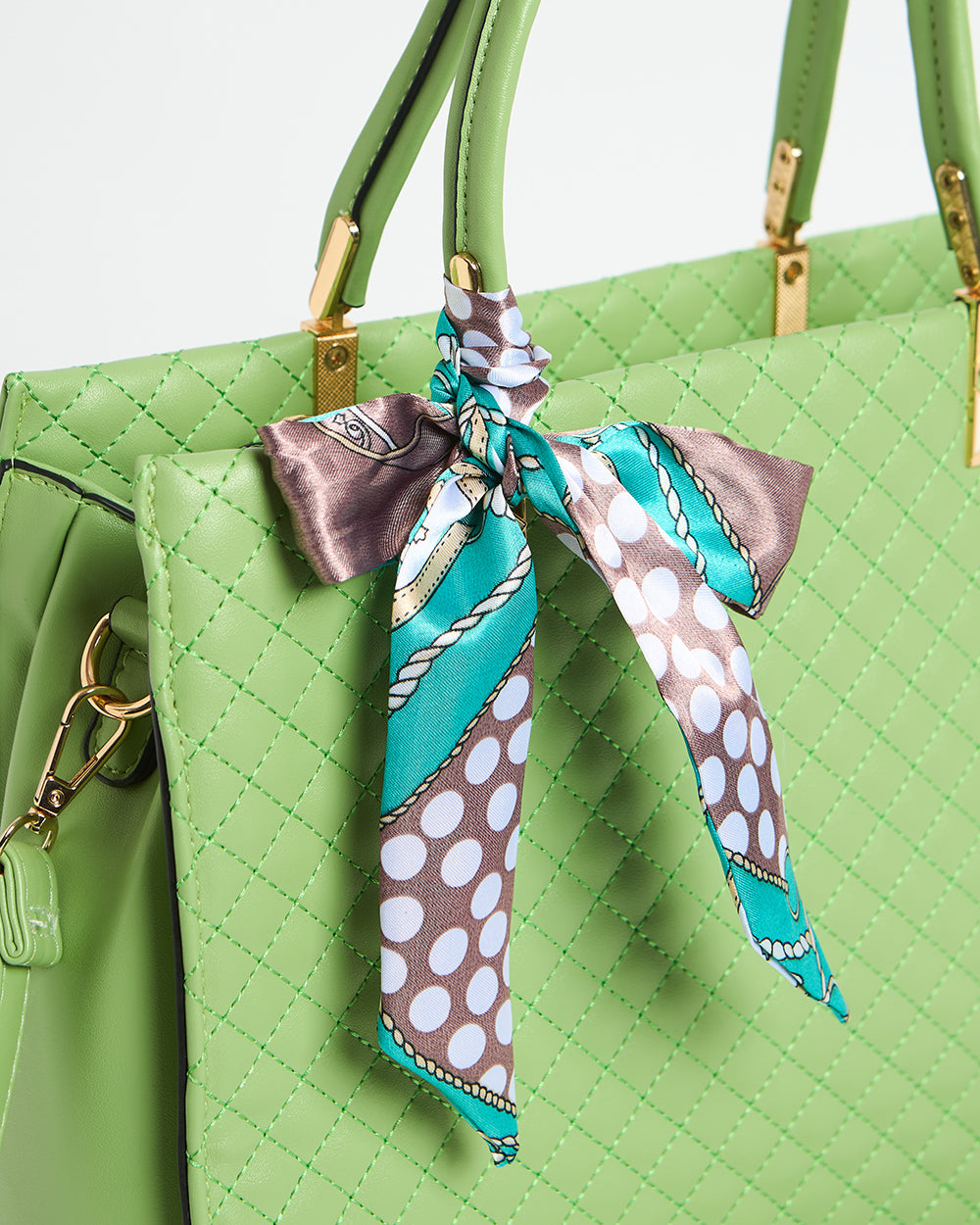 Sage Quilted Handbag with Scarf | Sage Green