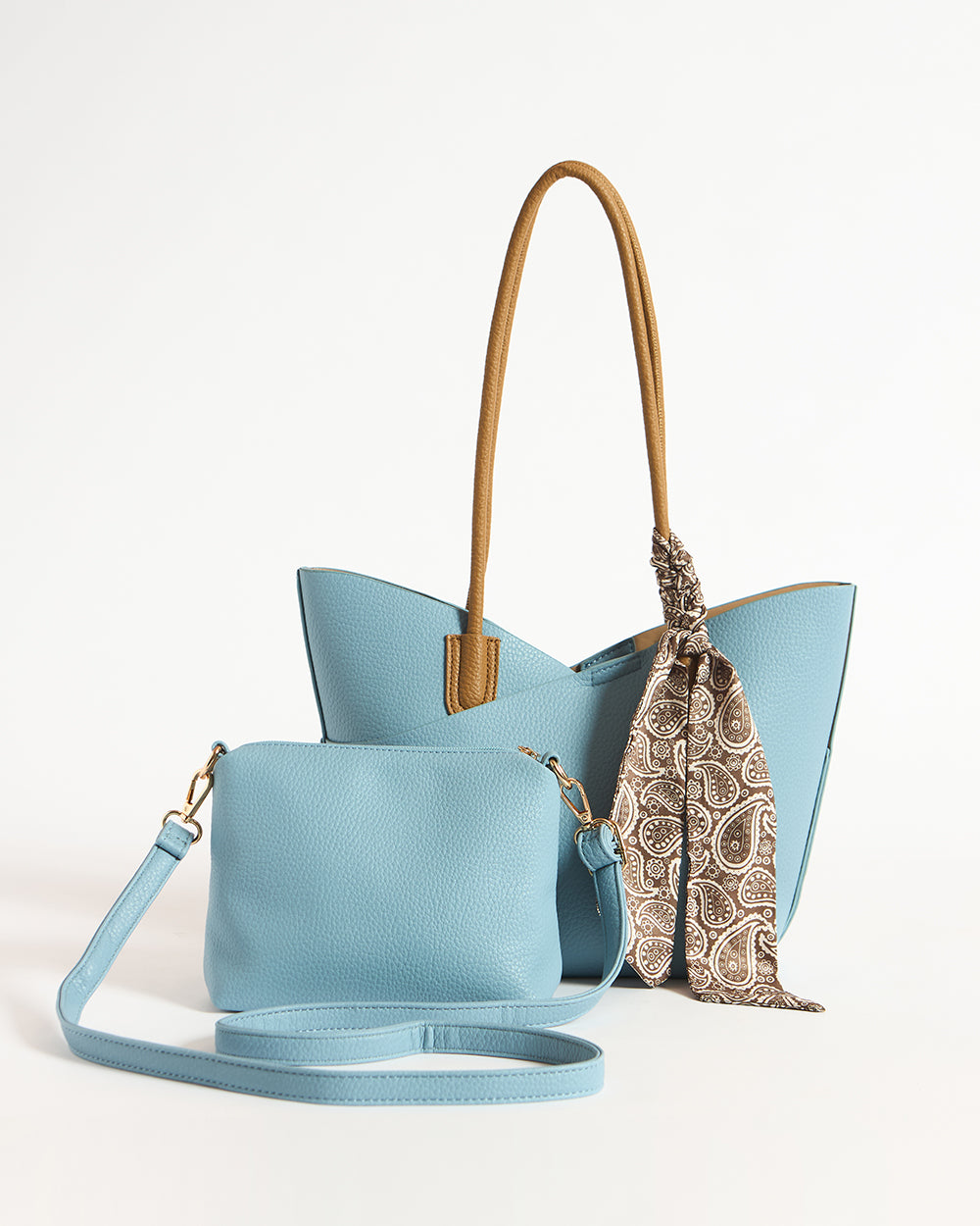 Skies Tote with Shoulder Strap & Scarf  |Powder Blue