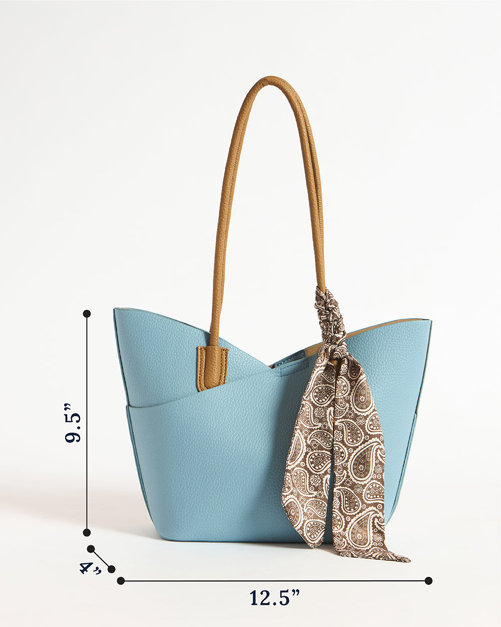 Skies Tote with Shoulder Strap & Scarf  |Powder Blue