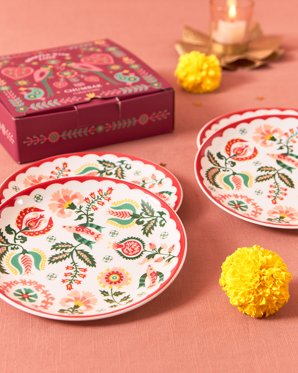 Suzani Blossom Snack Plates Gift Set of 4