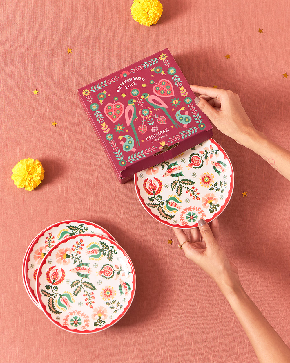 Suzani Blossom Snack Plates Gift Set of 4