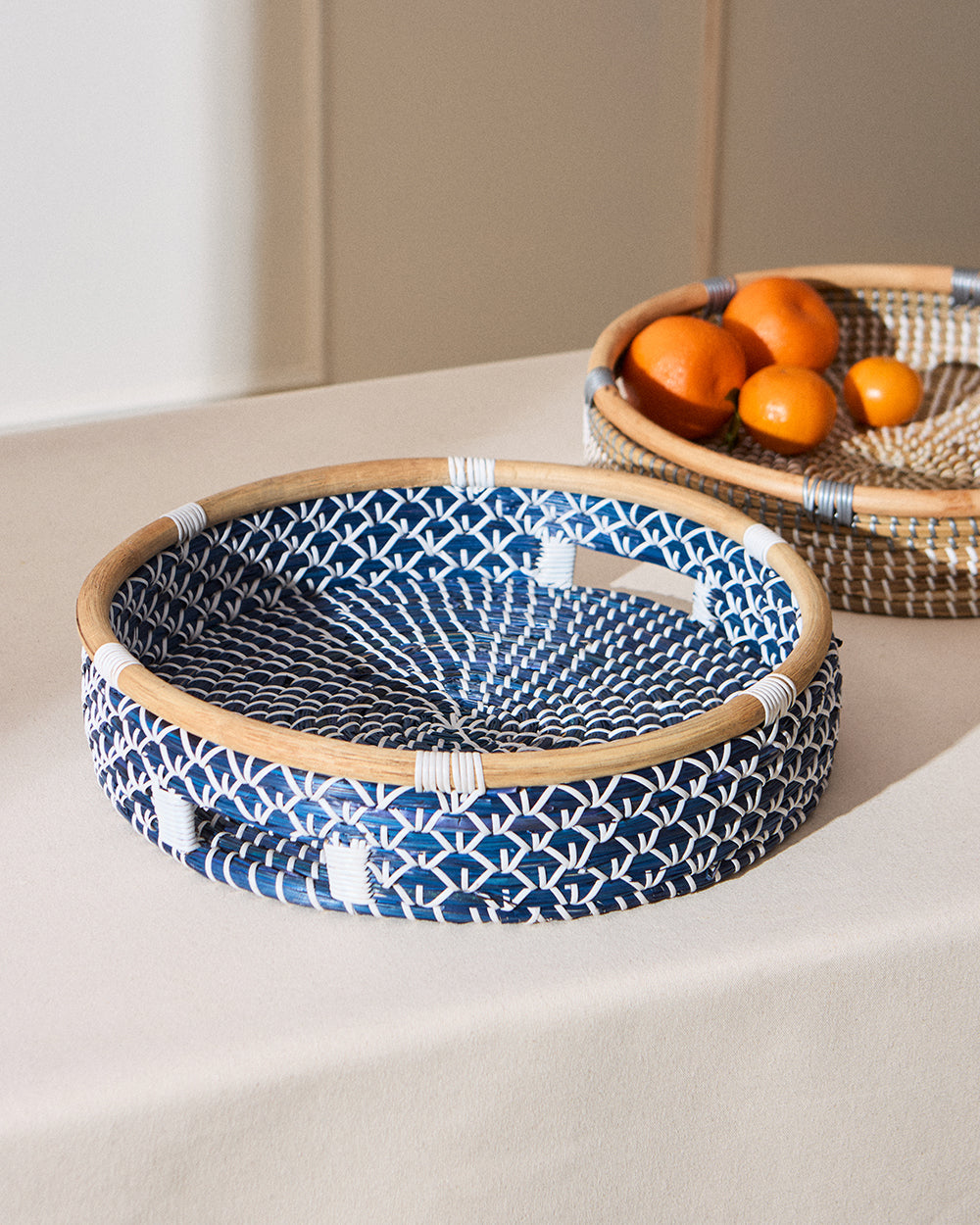 Bali Seagrass Tray, Blue - 40 cm