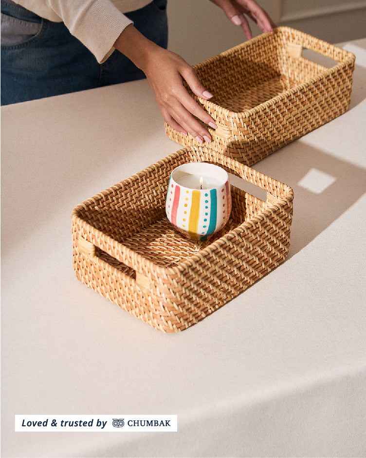 Bali Rattan Basket, Rectangular - 25 cm