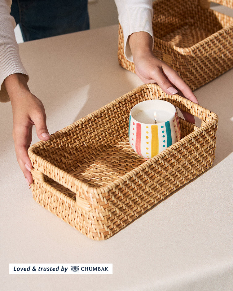 Bali Rattan Basket, Rectangular - 30 cm