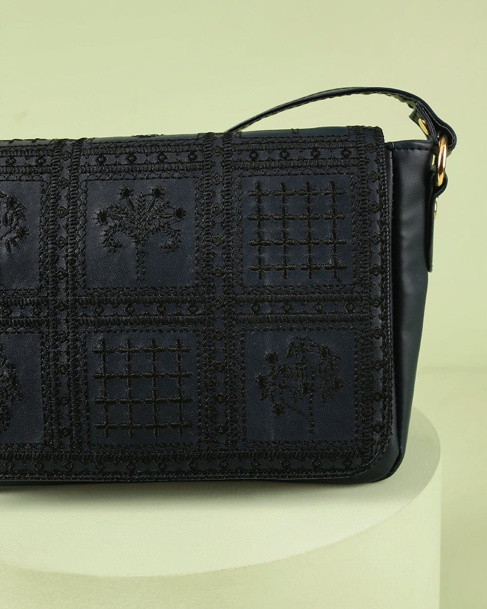 Chumbak Rustic Embroidered Sling Bag - Navy